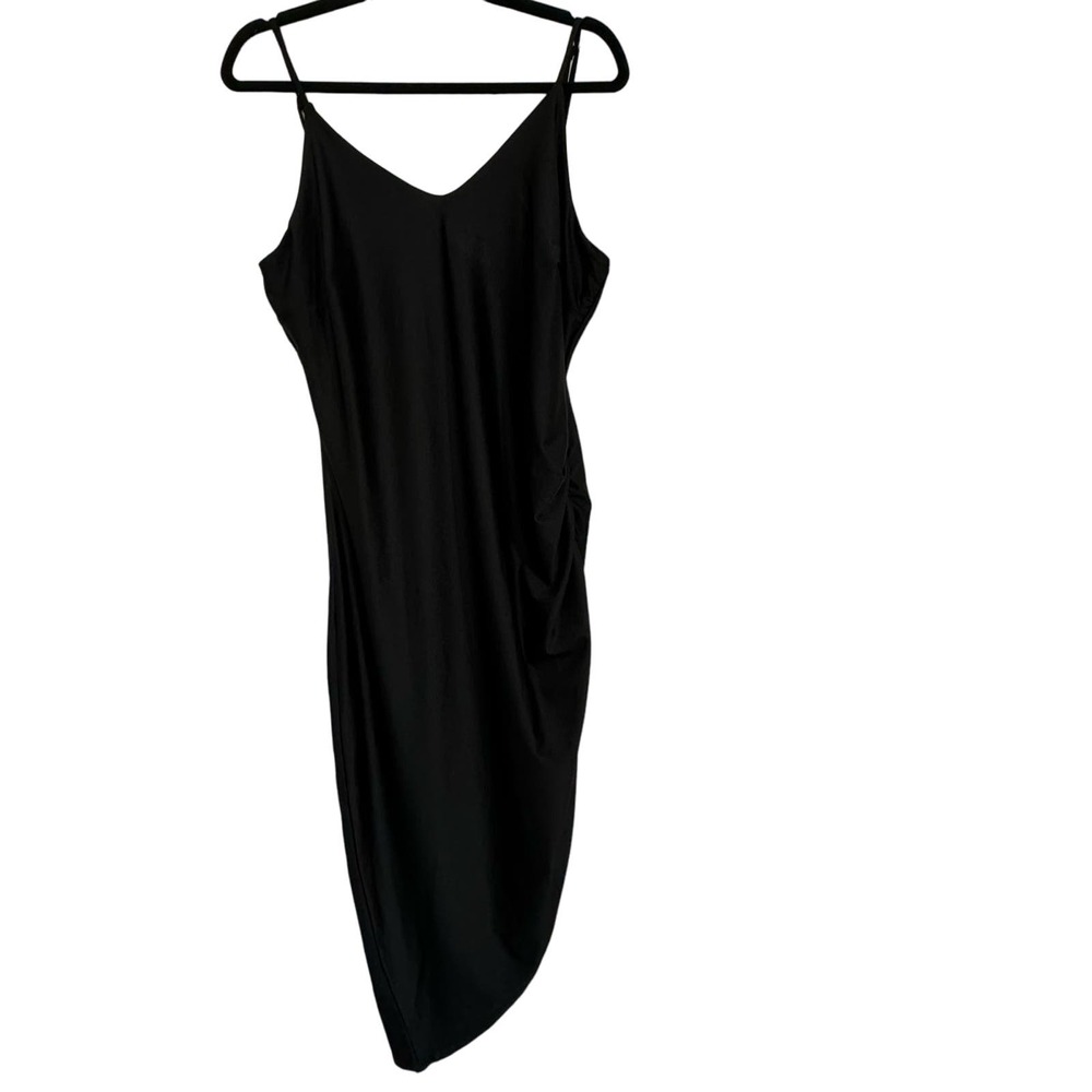 Blue Leopard Asymmetric Slip Dress Side Ruching Adjustable Straps Sz 2X Grunge